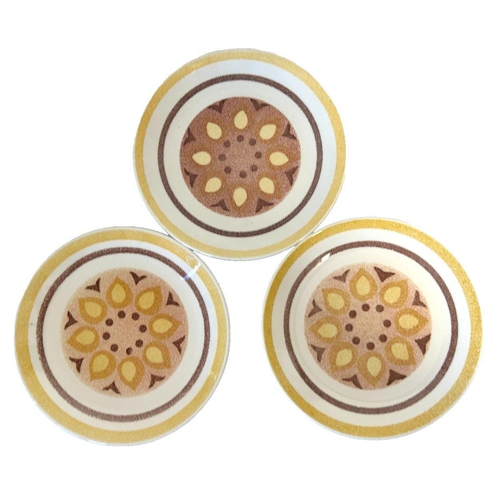 1960s Taylor Smith Taylor Yellow Starburst Ironstone Salad Plates 7 in Set of 3